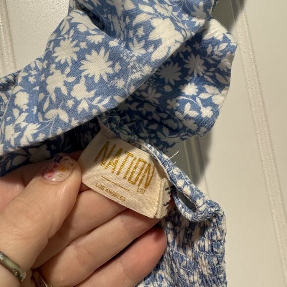 Nation LTD Gwen Tie Back Dress Blue Floral Cottagecore Smocked Size Medium - Picture 6 of 9